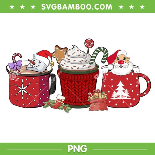 Snowman Santa Hot Cocoa PNG, Santa Xmas Coffee Red Christmas PNG, Candy Cane Cream Christmas Mug PNG