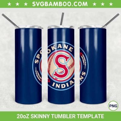 Spokane Indians 20oz Skinny Tumbler Template PNG, MLB Spokane Indians Tumbler Wrap PNG, Indians Baseball Tumbler Sublimation Design PNG Download