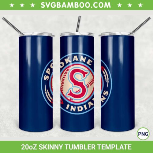 Spokane Indians 20oz Skinny Tumbler Template PNG, MLB Spokane Indians Tumbler Wrap PNG, Indians Baseball Tumbler Sublimation Design PNG Download