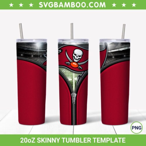 Tampa Bay Buccaneers Zipper 20oz Skinny Tumbler Template PNG, NFL Tampa Bay Buccaneers Tumbler Wrap PNG, NFL Sports Logo Tumbler Sublimation Design PNG Download