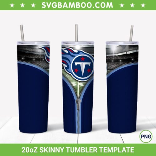 Tennessee Titans Zipper 20oz Skinny Tumbler Template PNG, Tennessee Titans Tumbler Wrap PNG, Titans Football Tumbler Sublimation Design PNG Download