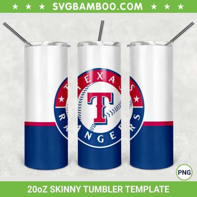 Texas Rangers 20oz Skinny Tumbler Template PNG, MLB Texas Rangers Tumbler Wrap PNG, Baseball Tumbler Sublimation Design PNG Download