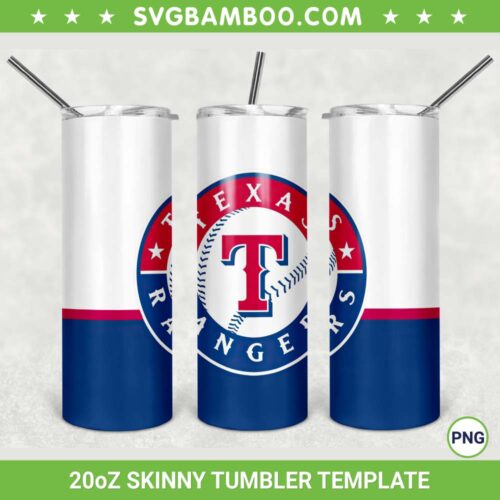 Texas Rangers 20oz Skinny Tumbler Template PNG, MLB Texas Rangers Tumbler Wrap PNG, Baseball Tumbler Sublimation Design PNG Download