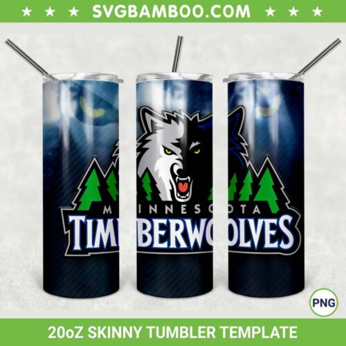 Minnesota Timberwolves 20oz Skinny Tumbler Template PNG, NBA Minnesota Timberwolves Tumbler Wrap PNG, Timberwolves Basketball Tumbler Sublimation Design PNG Download