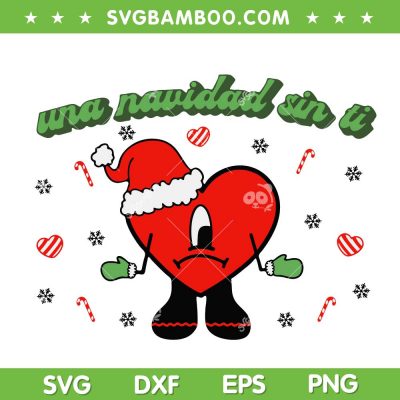 Sad Heart Christmas Snow SVG, Bad Bunny Sad Heart Candy Cane SVG, Chirstmas Sad Heart Bad Bunny SVG DXF EPS PNG