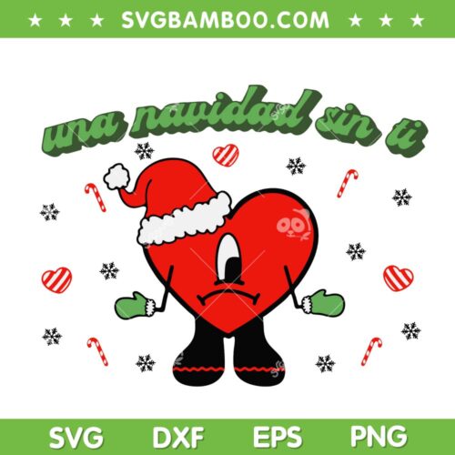 Sad Heart Christmas Snow SVG, Bad Bunny Sad Heart Candy Cane SVG, Chirstmas Sad Heart Bad Bunny SVG DXF EPS PNG