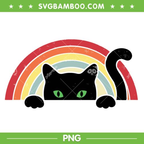 Vintage Cat Rainbow PNG, Black Cat Lover Rainbow PNG, Black Cat Peeping Rainbow PNG