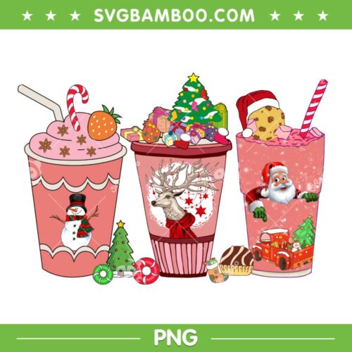 Xmas Coffee Latte Cocoa PNG, Snowman Reindeer Santa Cofee PNG, Christmas Pink Drink Reindeer PNG