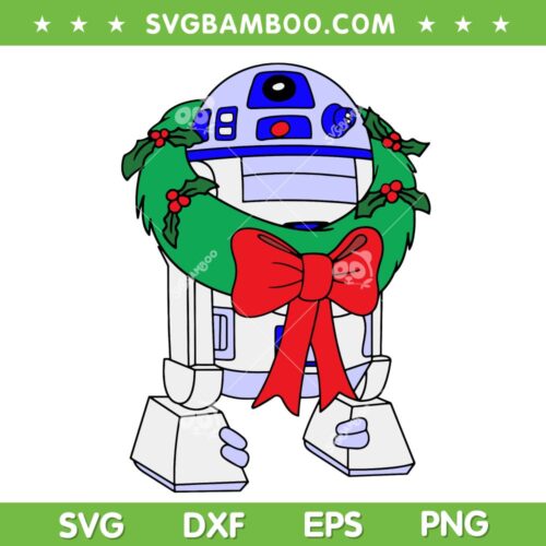 Star Wars R2 D2 Wreath Christmas SVG, Mandalorian Star Wars Xmas SVG, Xmas Star Wars Character SVG DXF EPS PNG