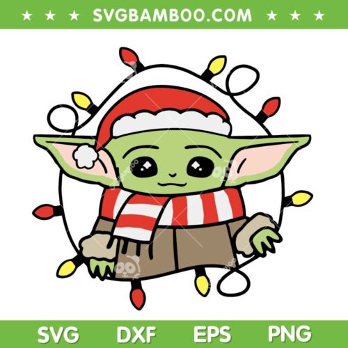 Baby Yoda Christmas Lights SVG, Yoda Warm Christmas Scraf SVG, Star Wars Cute Baby Yoda Xmas SVG DXF EPS PNG