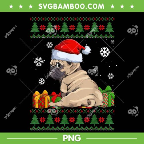 Cute Pug Santa Hat Ugly Christmas PNG, Christmas Pug PNG, Dog Santa Hat PNG