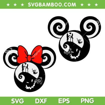 Disney Mouse Nightmare Before Christmas SVG, Mickey Mouse Head Christmas SVG, Disney Mickey Ears Red Bow SVG DXF EPS PNG