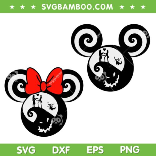 Disney Mouse Nightmare Before Christmas SVG, Mickey Mouse Head Christmas SVG, Disney Mickey Ears Red Bow SVG DXF EPS PNG