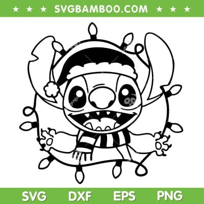 Disney Stitch Christmas Lights SVG, Disney's Lilo And Stitch Black And White SVG, Xmas Stitch Smiling SVG DXF EPS PNG Disney Stitch Christmas Lights SVG, Disney's Lilo And Stitch Black And White SVG, Xmas Stitch Smiling SVG DXF EPS PNG