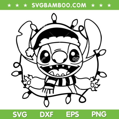 Disney Stitch Christmas Lights SVG, Disney's Lilo And Stitch Black And White SVG, Xmas Stitch Smiling SVG DXF EPS PNG