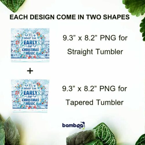 Its Never Too Early For Christmas Music 20oz Skinny Tumbler Template PNG, Christmas Snow Music Tumbler Wrap PNG, Music Christmas Tumbler Sublimation Design PNG Download