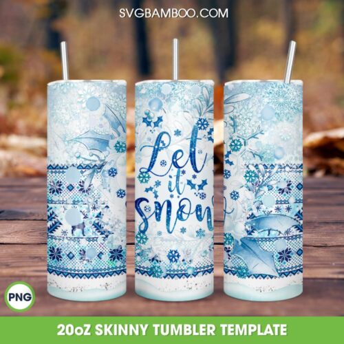 Let It Snow 20oz Skinny Tumbler Template PNG, Christmas Snowflake Tumbler Wrap PNG, Funny Christmas Tumbler Sublimation Design PNG Download