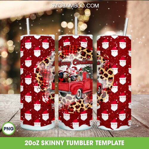 Merry Christmas Animals Truck 20oz Skinny Tumbler Template PNG, Christmas Truck Tumbler Wrap PNG, Christmas 2022 Tumbler Sublimation Design PNG Download