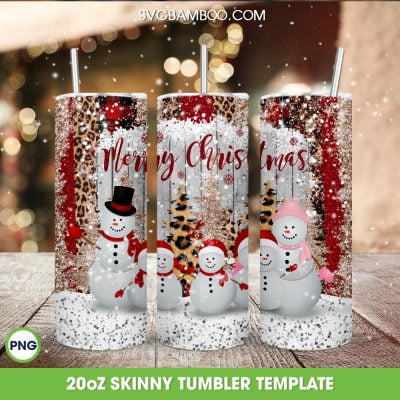 Merry Christmas Snowman Leopard 20oz Skinny Tumbler Template PNG, Snowman Merry Christmas Tumbler Wrap PNG, Christmas Tumbler Sublimation Design PNG Download