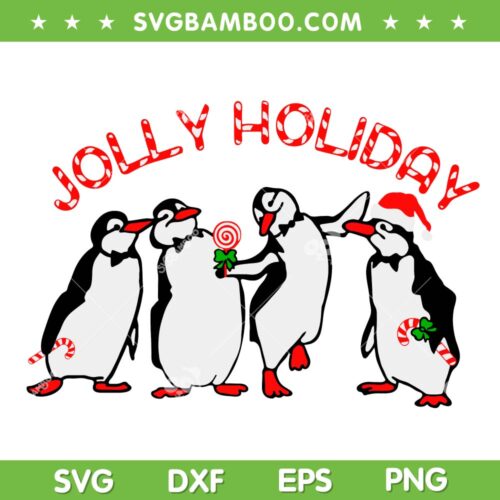 Penguins Jolly Holiday SVG, Christmas Penguin Santa 2022 SVG, Penguin Santa Hat Candy Cane SVG DXF EPS PNG