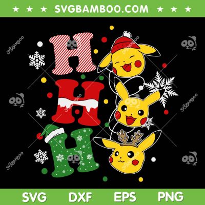 Pikachu Ho Ho Ho Christmas SVG, Pokemon Christmas Santa Hat SVG, Disney Xmas Cute Pikachu SVG DXF EPS PNG