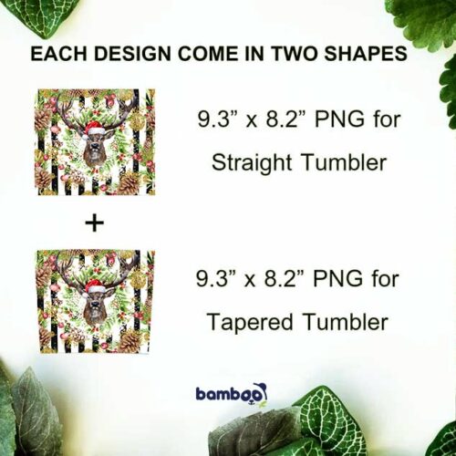 Reindeer Santa Hat 20oz Skinny Tumbler Template PNG, Christmas Glitter Reindeer Tumbler Wrap PNG, Christmas Tumbler Sublimation Design PNG Download