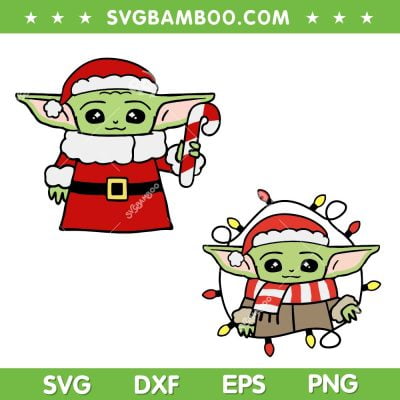 Santa Coat Baby Yoda Christmas SVG, Star Wars Yoda Christmas Lights SVG, Yoda Candy Cane Xmas Lights SVG DXF EPS PNG