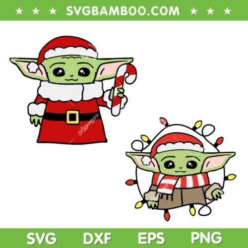 Santa Coat Baby Yoda Christmas SVG, Star Wars Yoda Christmas Lights SVG, Yoda Candy Cane Xmas Lights SVG DXF EPS PNG