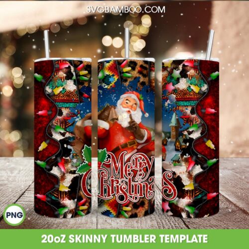 Santa Merry Christmas Buffalo Plaid 20oz Skinny Tumbler Template PNG, Santa Christmas Lights Tumbler Wrap PNG, Merry Christmas Tumbler Sublimation Design PNG Download