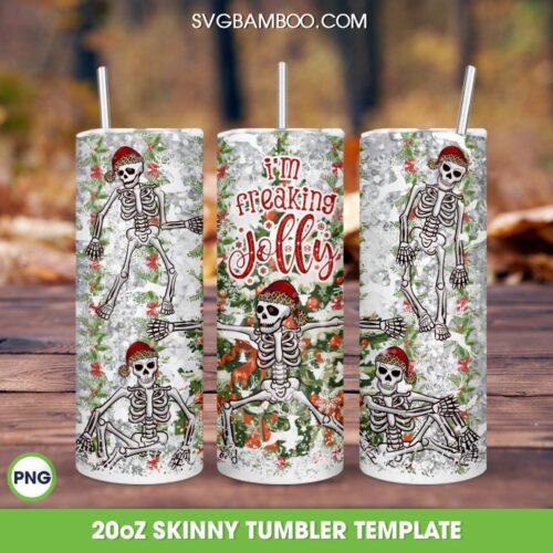 Skeleton Santa Hat Leopard 20oz Skinny Tumbler Template PNG, Skeleton I'm Freaking Jolly Tumbler Wrap PNG, Skeleton Christmas Tumbler Sublimation Design PNG Download