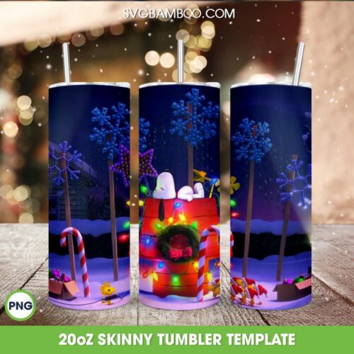Snoopy Christmas 20oz Skinny Tumbler Template PNG, Snow Christmas Snoopy Dog Tumbler Wrap PNG, Disney Christmas Tumbler Sublimation Design PNG Download
