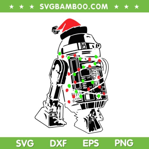 Star Wars R2D2 Christmas SVG, Star Wars Christmas Tree Lights Wear Hat SVG, Xmas Star Wars Robot R2D2 SVG DXF EPS PNG