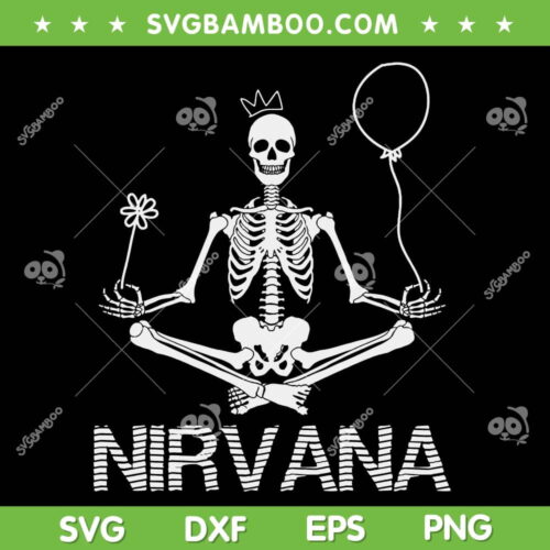 Nirvana Yoga Skeleton SVG, Funny Nirvana Skeleton Yoga SVG, Meditation Skeleton SVG DXF EPS PNG
