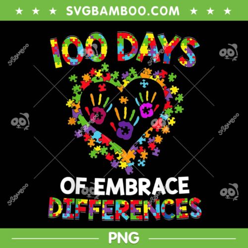 100 Days Of School Autism Awareness PNG, Happy 100th Day Autism PNG, 100 Days Of School PNG