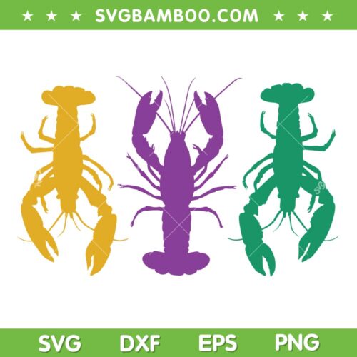 3 Crawfish Mardi Gras SVG, Mardi Gras Crawfish Trio SVG, Happy Mardi Gras DXF EPS SVG PNG