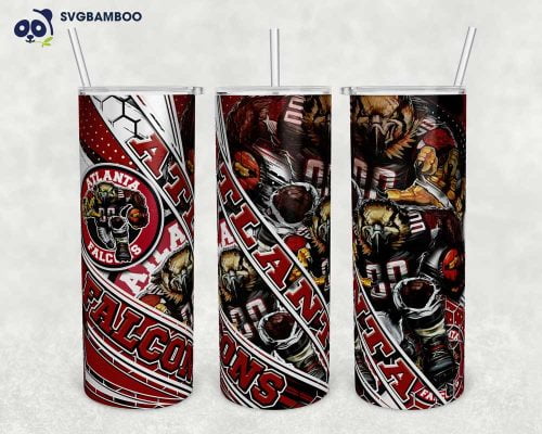 Atlanta Falcons 20oz Skinny Tumbler Template PNG, NFL Atlanta Falcons Tumbler Wrap PNG, Football Tumbler Sublimation Design PNG Download