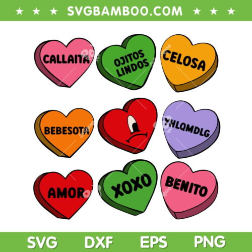 Bad Bunny Un San Valentin Sin Ti SVG PNG, Valentine Candy Hearts Can Glass SVG, Xoxo Valentine DXF EPS SVG PNG