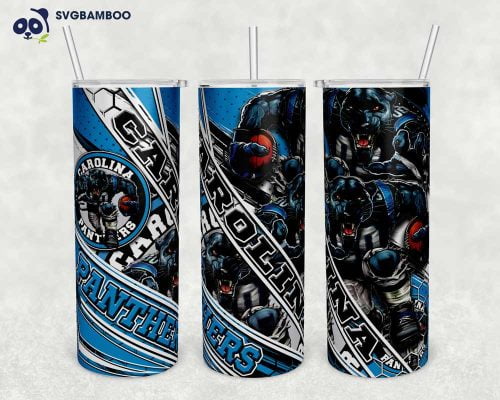 Carolina Panthers 20oz Skinny Tumbler Template PNG, NFL Carolina Panthers Tumbler Wrap PNG, Football Tumbler Sublimation Design PNG Download