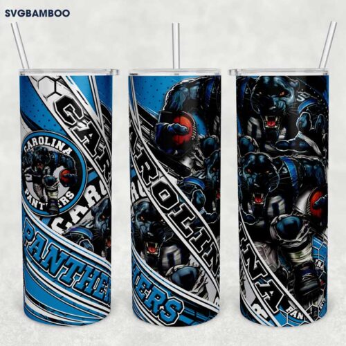 Carolina Panthers 20oz Skinny Tumbler Template PNG, NFL Carolina Panthers Tumbler Wrap PNG, Football Tumbler Sublimation Design PNG Download