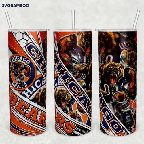 Chicago Bears 20oz Skinny Tumbler Template PNG, Logo Chicago Bears Tumbler Wrap PNG, Football Tumbler Sublimation Design PNG Download