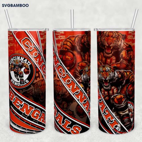 Cincinnati Bengals 20oz Skinny Tumbler Template PNG, Cincinnati Bengals Logo Tumbler Wrap PNG, Sport Logo Tumbler Sublimation Design PNG Download