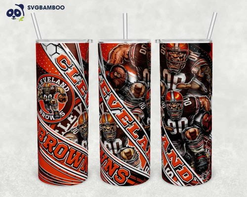 Cleveland Browns 20oz Skinny Tumbler Template PNG, Cleveland Browns Logo Tumbler Wrap PNG, Football Team Tumbler Sublimation Design PNG Download