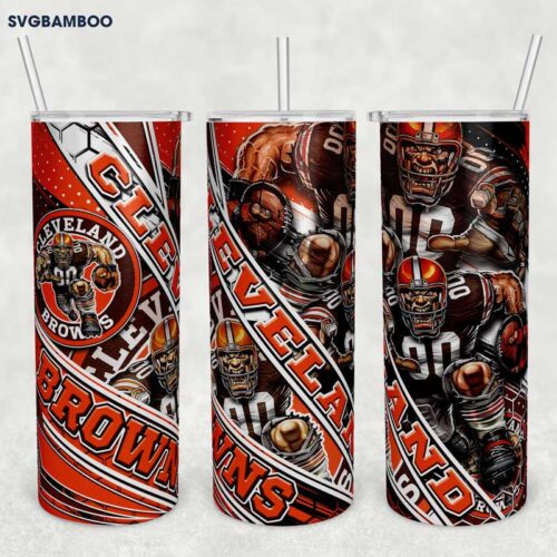 Cleveland Browns 20oz Skinny Tumbler Template PNG, Cleveland Browns Logo Tumbler Wrap PNG, Football Team Tumbler Sublimation Design PNG Download