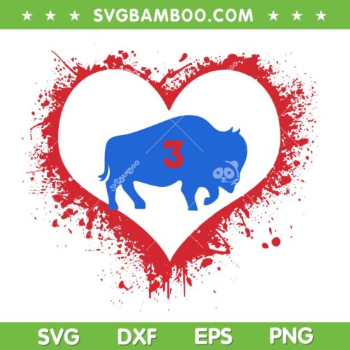 Damar Hamlin Heart SVG PNG, Buffalo Bills 3 Heart SVG, Pray for Damar Hamlin DXF EPS SVG PNG