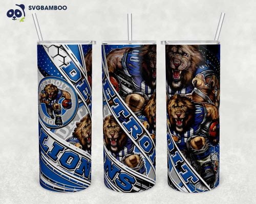 Detroit Lions 20oz Skinny Tumbler Template PNG, Lions Logo Tumbler Wrap PNG, Sport Logo Tumbler Sublimation Design PNG Download