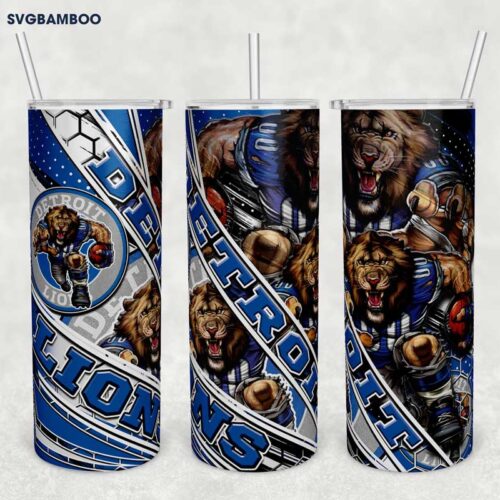 Detroit Lions 20oz Skinny Tumbler Template PNG, Lions Logo Tumbler Wrap PNG, Sport Logo Tumbler Sublimation Design PNG Download