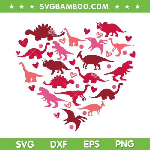 Dinosaur Heart Valentine 2023 SVG PNG, Valentine Day Dinosaur SVG, Dinosaur Heart DXF EPS SVG PNG