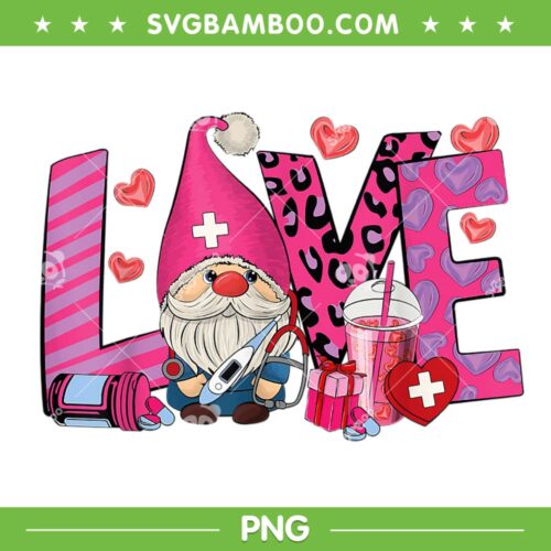 Gnome Nurse Valentines Day PNG, Heart Stethoscope Love PNG, Gnome Valentine PNG
