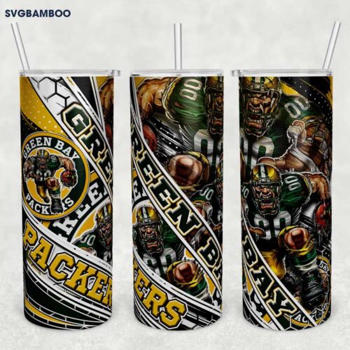 Green Bay Packers 20oz Skinny Tumbler Template PNG, Logo Green Bay Packers Tumbler Wrap PNG, NFL Logo Tumbler Sublimation Design PNG Download