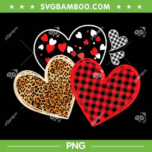 Hearts Love Leopard Plaid PNG, Leopard Print Buffalo Plaid Hearts PNG, Girls Valentines Day PNG
